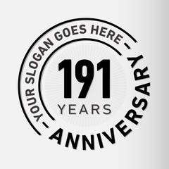 191 years anniversary logo template. One hundred and ninety-one years celebrating logotype. Vector and illustration.