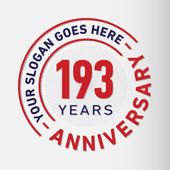 193 years anniversary logo template. One hundred and ninety-three years celebrating logotype. Vector and illustration.