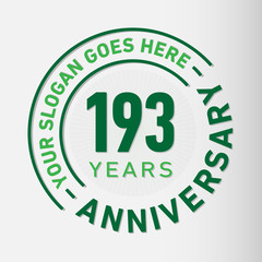 193 years anniversary logo template. One hundred and ninety-three years celebrating logotype. Vector and illustration.