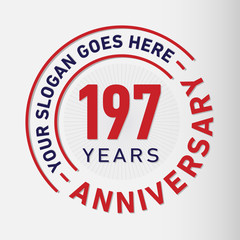 197 years anniversary logo template. One hundred and ninety-seven years celebrating logotype. Vector and illustration.