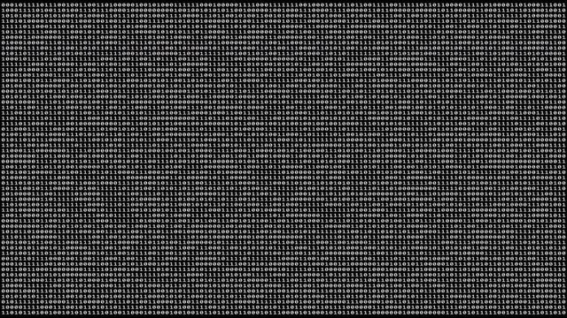 Loopable: Sharp white binary digital code abstract background with randomly changing zeros and ones isolated on black.