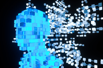 The head of the virtual robot with concepts of artificial intelligence, 3d rendering.