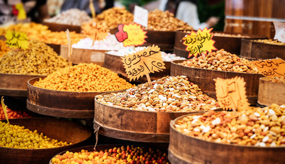 At an Arabic nuts market - obrazy, fototapety, plakaty