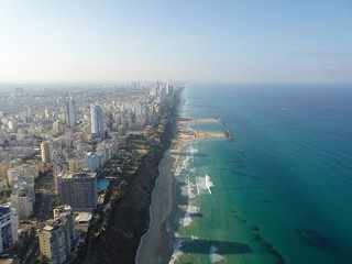 Aerial view of Netanya coastline and beaches