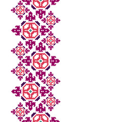 Tribal frame in american indian style. Seamless border for design. Ethnic tiled ornament on white background. Navajo pixel tiles.