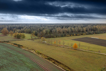 Fototapeta premium Rainy autumn day in countryside of Latvia.
