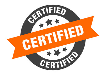 certified sign. certified orange-black round ribbon sticker