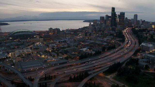 Aerial Perspective Over Interstate 5 in Downtown Seattle Washington