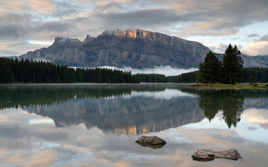 Mount Rundle and Two Jack Lake with early morning mood, Banff National Park, Alberta, Canada