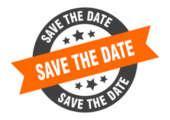 Fototapeta premium save the date sign. save the date orange-black round ribbon sticker
