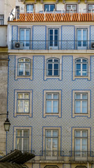  Typical facade of a building with tiles (azuleios)  wall  of Lisbon, Portugal