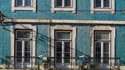  Typical facade of a building with tiles (azuleios)  wall  of Lisbon, Portugal