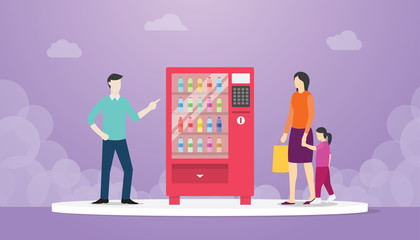 vending machine with food drink bottle with man and woman people concept with modern flat style - vector