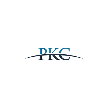 Initial letter PKC, overlapping movement swoosh horizon logo company design inspiration in red and dark blue color vector