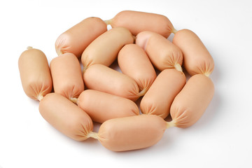 raw sausages on white background