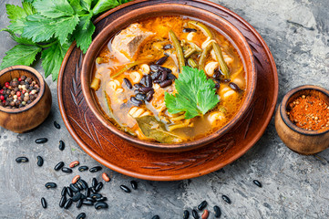 Bowl of delicious meat soup