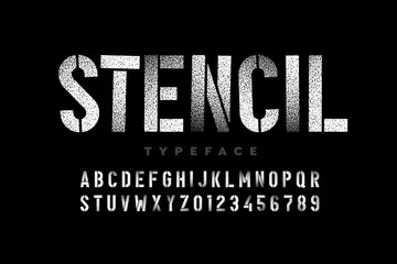 Spray paint sctencil style font, alphabet letters and numbers © piai