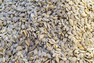 Food in a supermarket - dried pumpkin seeds.