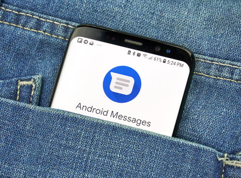 Google Android Message on a phone screen in a pocket