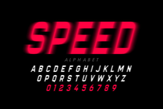 Speed style font, alphabet letters and numbers