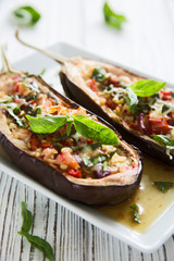 Eggplants stuffed with bulgur and vegetables