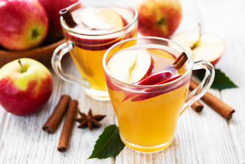Apple cider  with cinnamon sticks