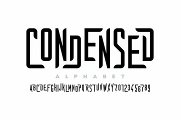 Condensed style font, alphabet letters and numbers