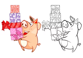 Fototapeten Vektor-Illustration eines niedlichen Cartoon-Charakter-Schweins für Sie Design und Computerspiel. Malbuch-Umriss-Set © liusa