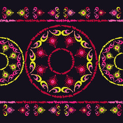 Ikat. Seamless pattern. Traditional ornament. Geometric background. Vector illustration for web design or print.