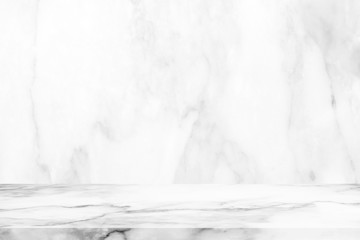 Abstract Luxury White Marble Table with Wall Background.