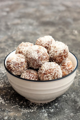 Raw vegan sweets, energy balls with dried fruits and nuts 