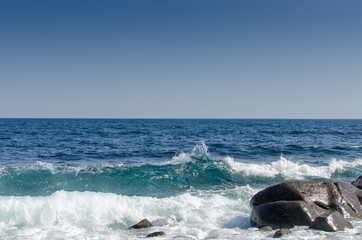 waves crashing on rocks. sea view.