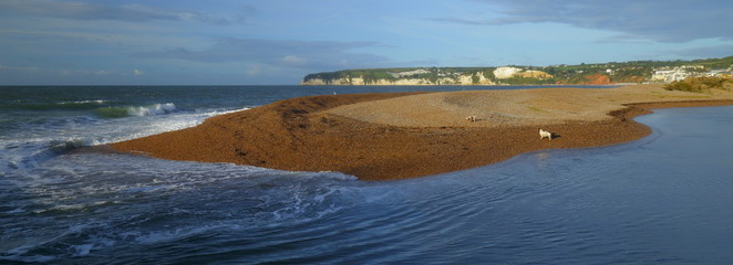 River Axe estuary near town of Seaton, Devon