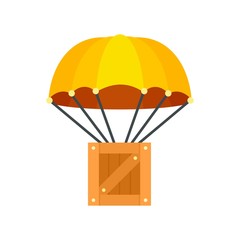 Parachute delivery box icon. Flat illustration of parachute delivery box vector icon for web design