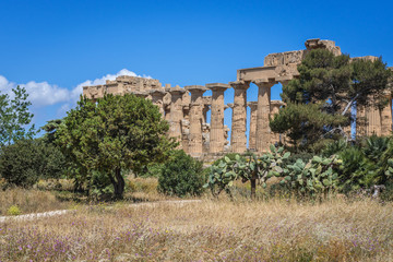 Fototapeta na wymiar Temple of Hera (Temple E) in Selinunte, ancient Greek city on Sicily island, Italy