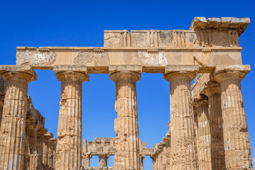 Fototapeta premium Ruins of Temple of Hera (Temple E) in Selinunte, ancient Greek city on Sicily island, Italy
