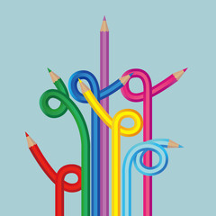 The creativity of the pencil. Isolated on blue background.