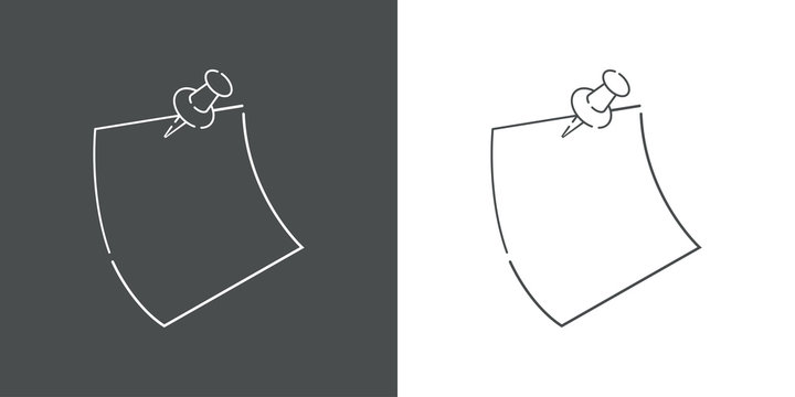 Icono plano lineal chincheta y papel en gris y blanco
