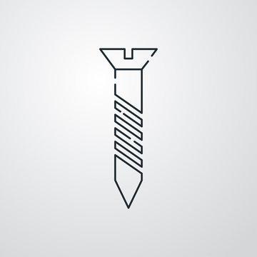 Icono plano lineal tornillo cabeza plana en fondo gris