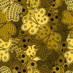 Seamless pattern with gold butterfly, vector illustration