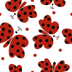 Seamless red butterflies on white background - illustration, vector