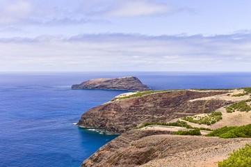 Panoramic view of 'Ilheu de Ferro' (Iron Island) in Porto Santo (Portugal) from 'Miradouro das Flores' ('Flowers Viewpoint')