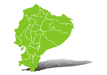 Mapa verde de Ecuado sobre fondo blanco. - obrazy, fototapety, plakaty