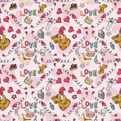 seamless illustration 18 of color and contour drawings of bears on the theme of love and Valentines day