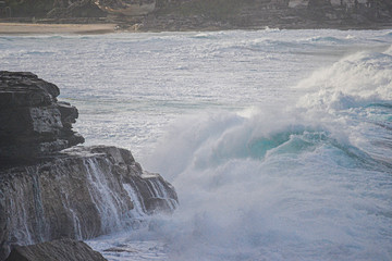 powerful waves in Australia, Sydney beaches during a storm, higt waves crash against the coast of New South Wales in Australia