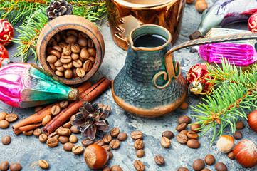 Christmas toy and fragrant coffe