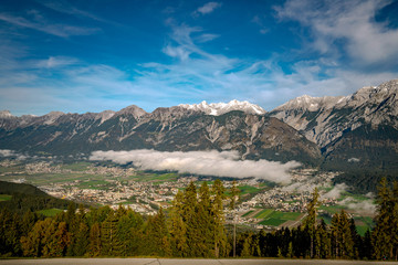 City Hall in Tirol and Karvendel mountain range