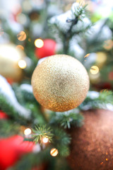 Toys and decorations on the Christmas tree