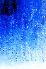 Drops on glass on a blue background