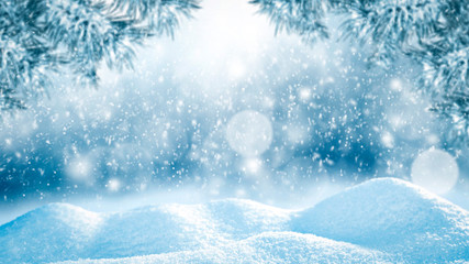 Winter background of snow and free space for your decoration. 